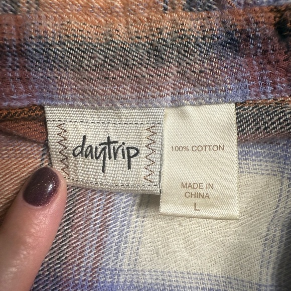 Daytrip Orange and Blue Plaid Button Down Shirt - Picture 4 of 7